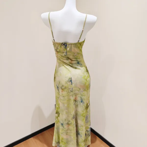 Watercolor Floral Print Spaghetti Strap Maxi Dress - Image 4