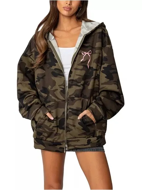 NWT Edikted Camo Bow Detail Oversize Zip Hoodie size medium - Image 5