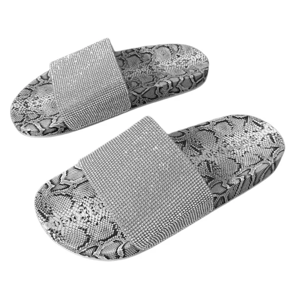 NWOB Rhinestone Snake Print Slides Gray Size 9 - Image 3