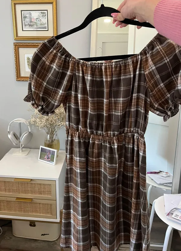 Boutique Plaid Dress Brown Size XS - Image 2