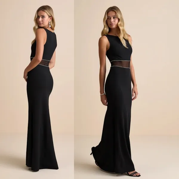 NWT Lulus Just Exquisite Black Rhinestone Mermaid Maxi Dress Holiday Party Sz M - Image 3