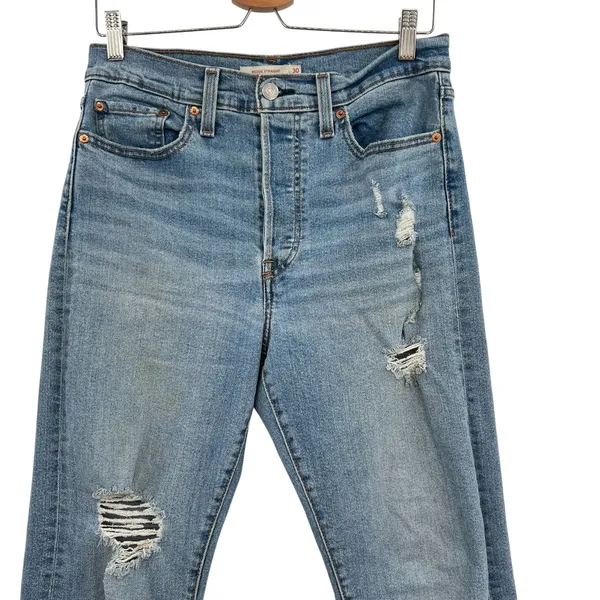 Levi's Wedgie‎ Straight Jeans Distressed Denim Medium Wash Blue Size 30 - Image 5