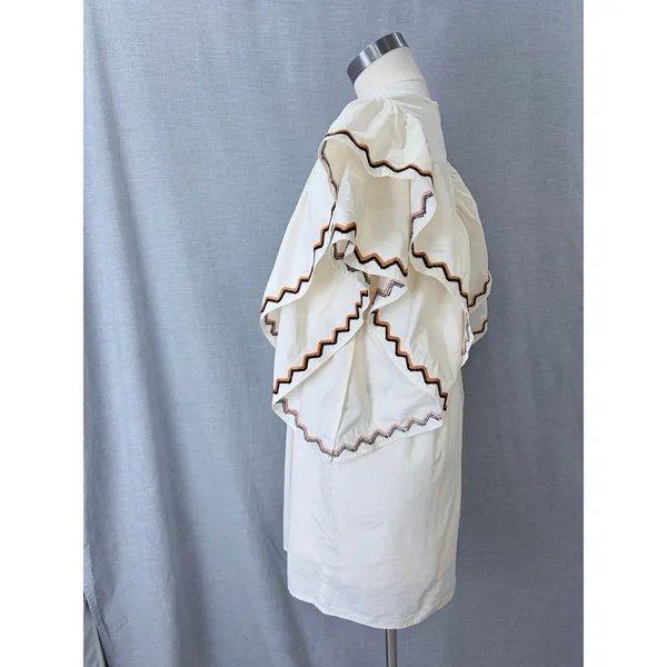 La Lavon Mini Dress Cream Embroidered Flutter‎ Sleeve Empire Waist Large L - Image 8