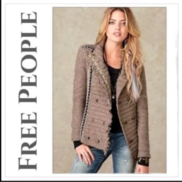 Free People Cuddle Bear Admiral Sweater Double Breasted Button Front Womens XS - Image 3
