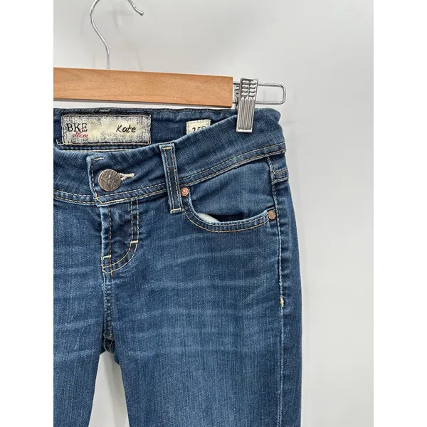 BKE Denim Kate Straight Leg Dark‎ Wash Blue Jeans Womens Size 25 x 29.5 Short - Image 4