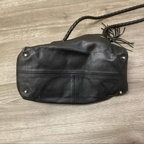 Furla Black Pebbled Leather Drawstring Hobo Shoulder Bag Tassel - Image 3