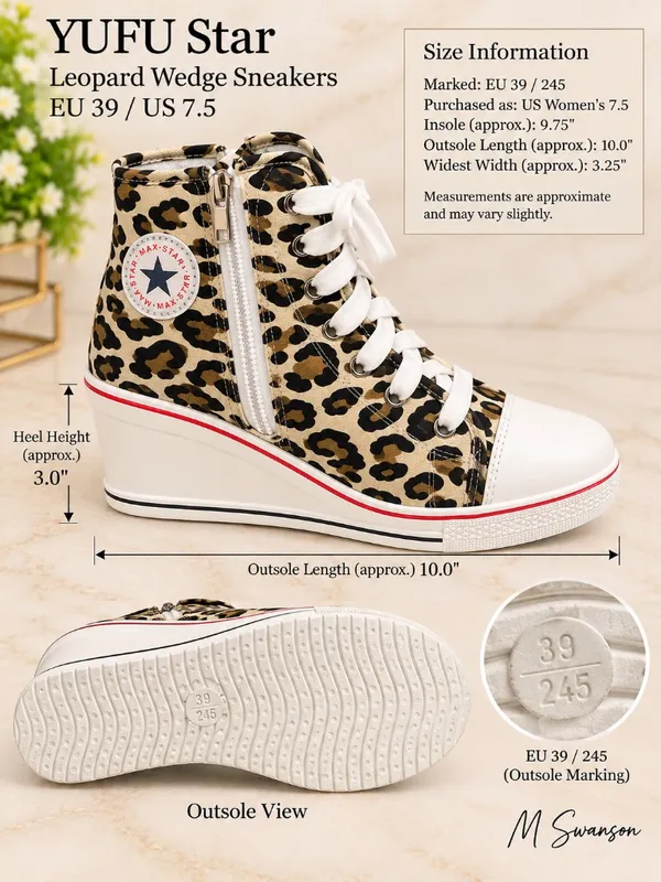 NEW YUFU Star Leopard High-Top Hidden Wedge Sneakers EU 39 / US 7.5 NIB - Image 3