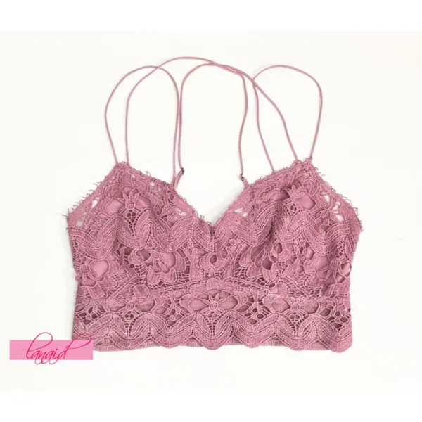 Free People Ilektra Bralette Soft Violet Lace Crochet Cut-Outs Strappy Crop Top - Image 5