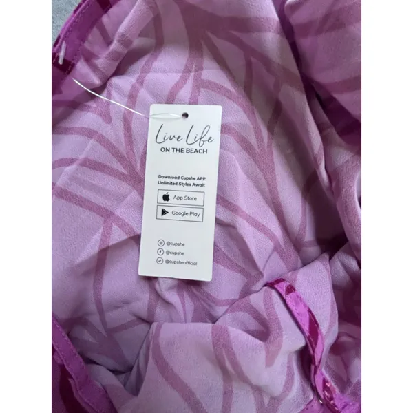 Cupshe‎ NWT Abstract Leaf Print Maxi Dress Maroon Pink V-Neck BeacH XL Boho - Image 6
