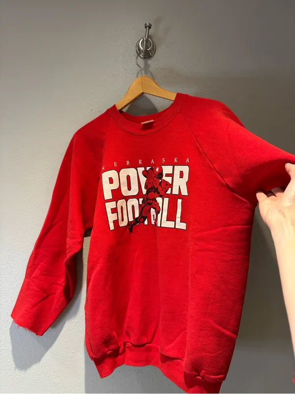 Vintage Nebraska Power Football Red Raglan Sweatshirt - Medium - Image 2