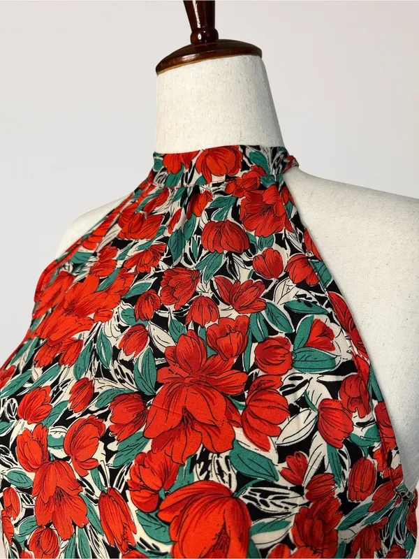 Red Floral Halter Midi Dress Size XXL - Image 2
