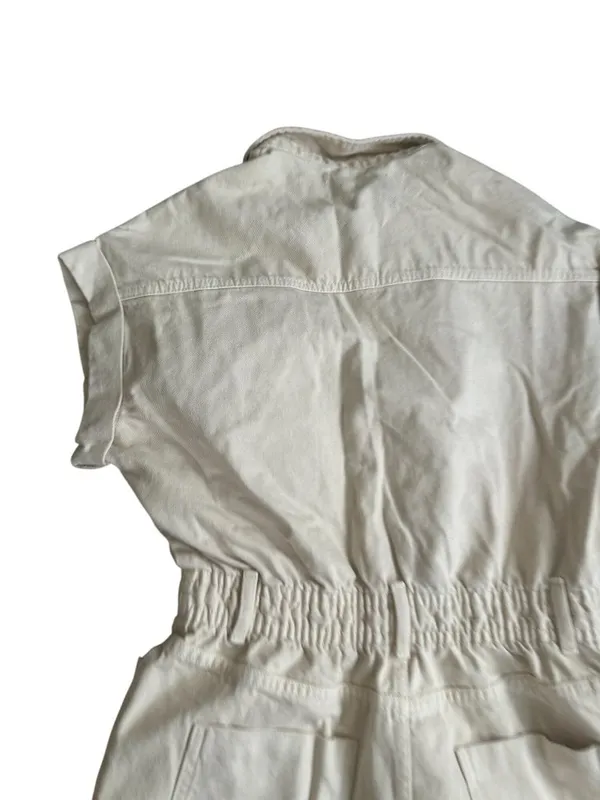 ZARA Women's Beige Buttoned Romper Size Medium - Image 7
