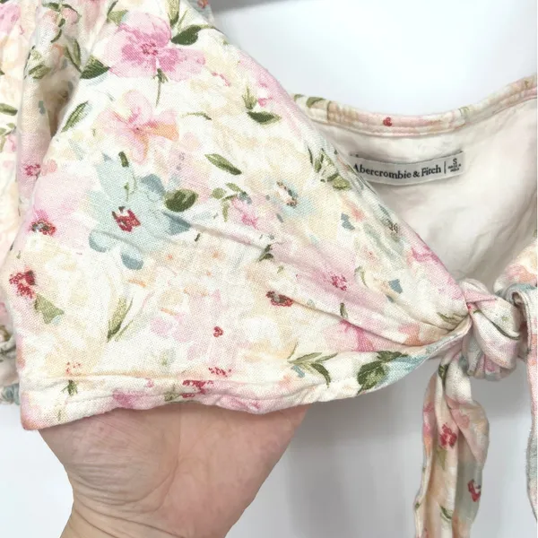 Abercrombie & Fitch Floral Linen Tie-Front Crop Top‎ Small EUC Festival Boho - Image 5