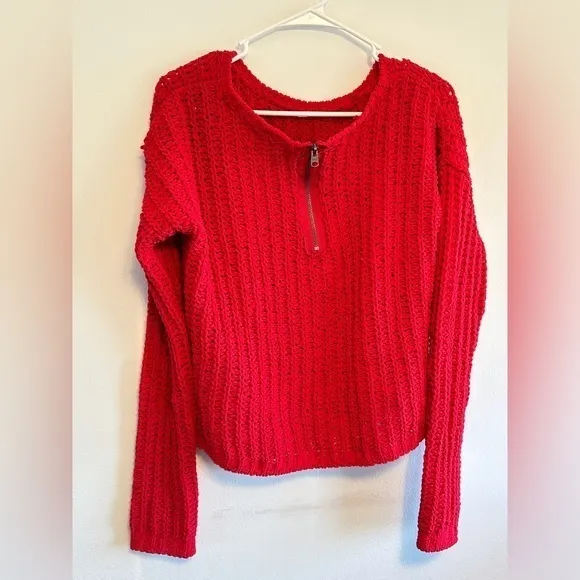 Abercrombie & Fitch SZ L Womens Bright Red‎ Open Weave - Image 4
