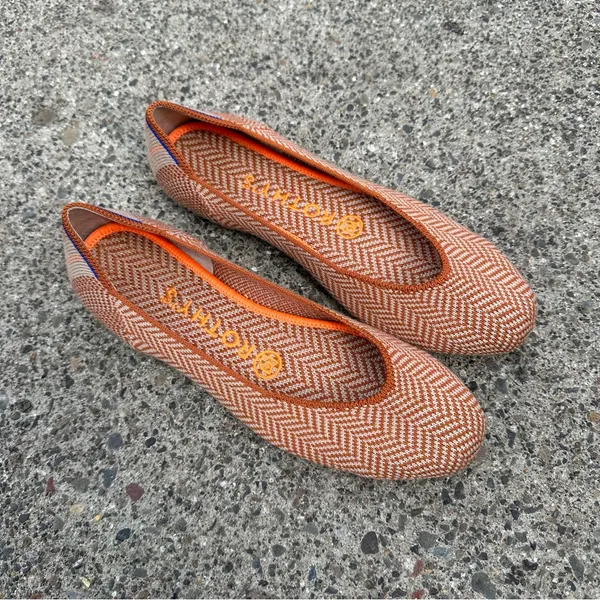 Rothy’s Retired Orange Merino Wool Camel Herringbone Square Toe Flats - Image 2