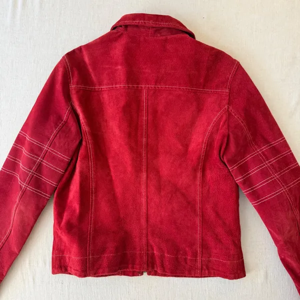Olly London Moto Suede Zip Front Jacket Women Small Red - Image 16
