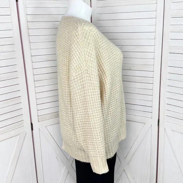 American Eagle Deep V‎ Neck Waffle Knit Oversized Chunky Sweater Tan XL - Image 3