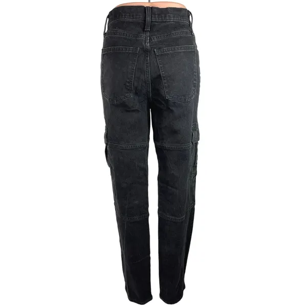 Universal Threads Women's Black High Rise Straight Leg Cargo Denim Jeans Size 2 - Image 3