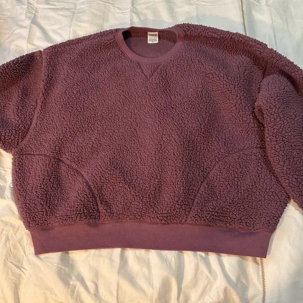 PINK Sherpa Teddy Pullover Sweatshirt XL Mauve - Image 2