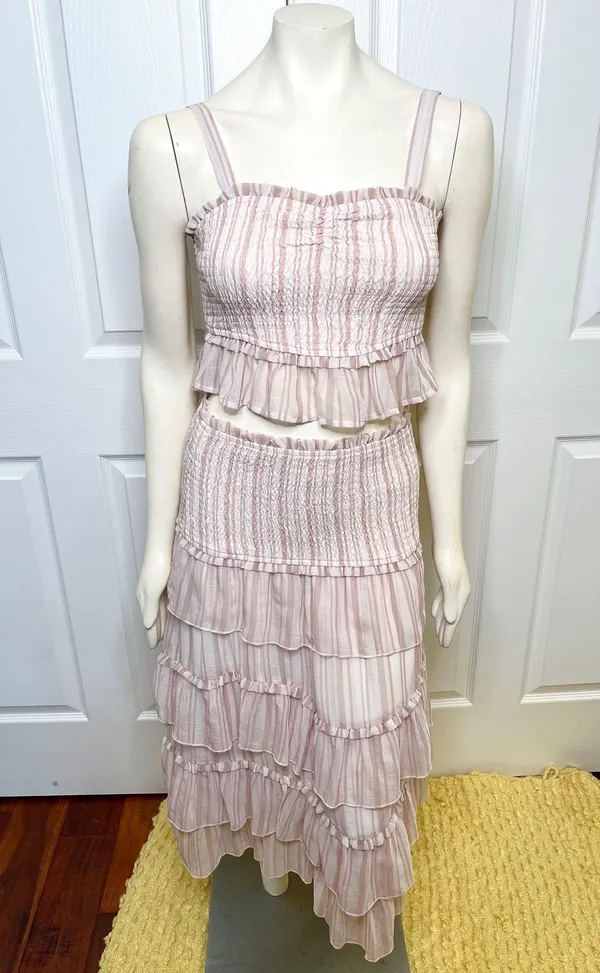 Red Dress Boutique Lavender Stripe Two Piece Smocked Set w/ Tiered Ruffle Skirt - Image 2