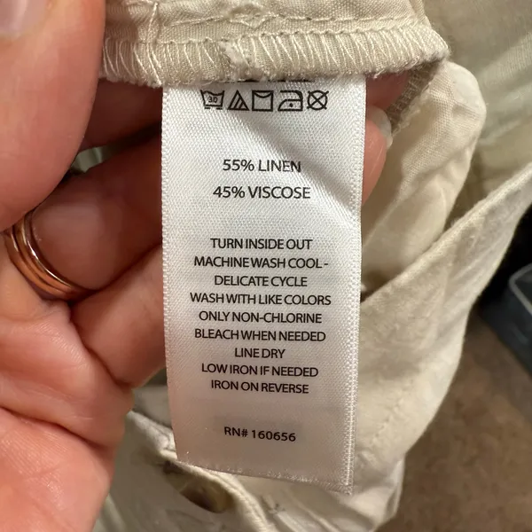 Happily Grey Cream Linen Blend Wide Leg Pants High Rise Flowy Sz L - Image 7