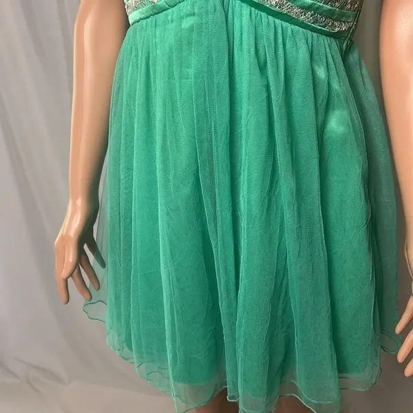 Sequin Hearts Green Strapless Sequin Tulle Fit Flare Dress Lace Up Back Size 5 - Image 3