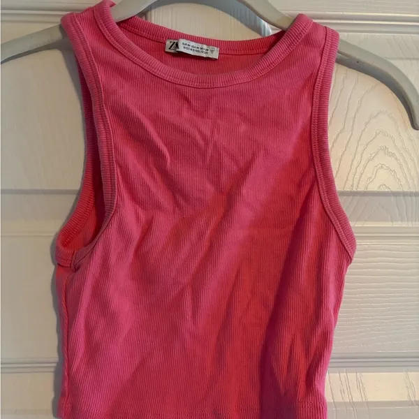ZARA Crop Rib Halter Tank Pink - Image 2