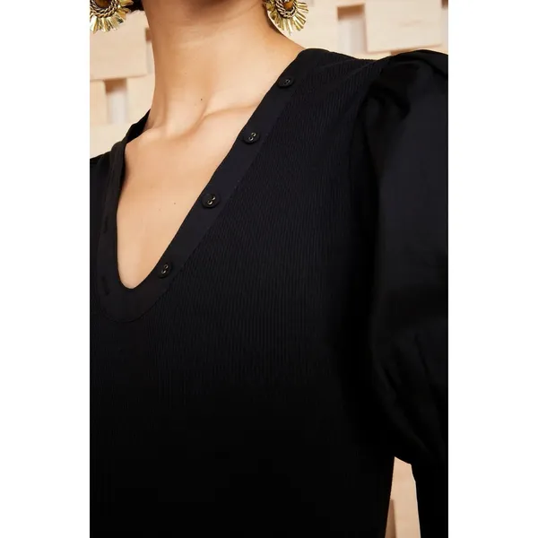 Ulla Johnson Pia Top Black Ribbed Poplin Puff Sleeve Capsule Minimalist Luxury L - Image 3