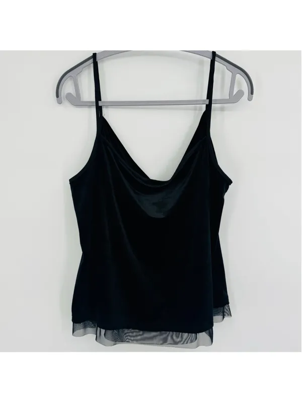 Maeve Halsey Camisole Black Velvet Cowl Neck Tank Top Size XL - Image 3