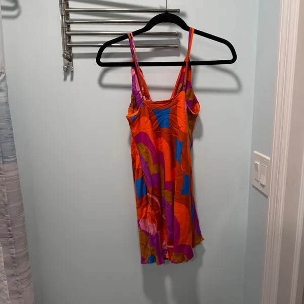 Olivaceous Mini Dress Multicolor Large Retro Geometric Festival Summer‎ Party - Image 4