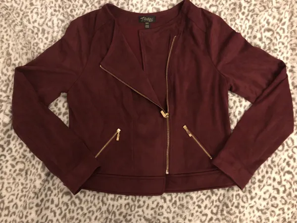 Thalia Sodi Faux Suede Moto-Jacket In Napa Wine Medium - Image 3