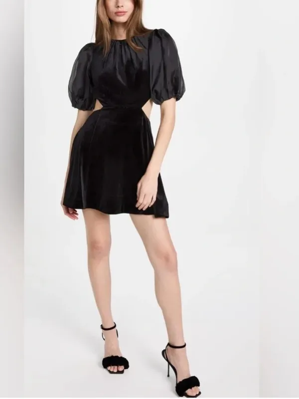 BARDOT Kiah Mini Puff Sleeve Backless Velvet Mini Dress - Image 2
