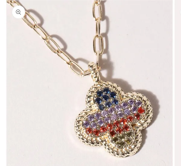 Multicolor Stone Pave Clover Necklace Gold - Image 3