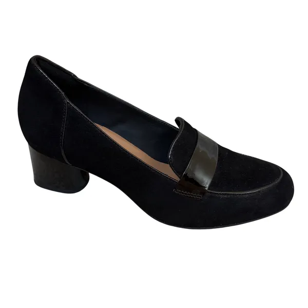 Clarks Unstructured Un Cosmo Way Black Suede Patent Leather Block Heel 8.5‎ - Image 2