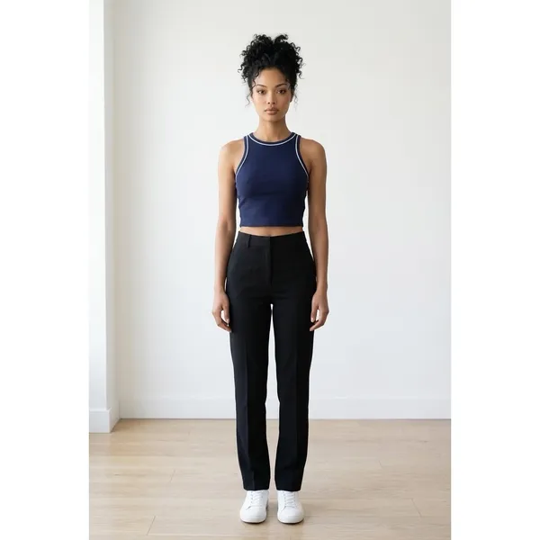 Bozzolo Womens Navy Blue Ribbed Crop Tank‎ Top White Contrast Trim, Size S, NWOT - Image 5