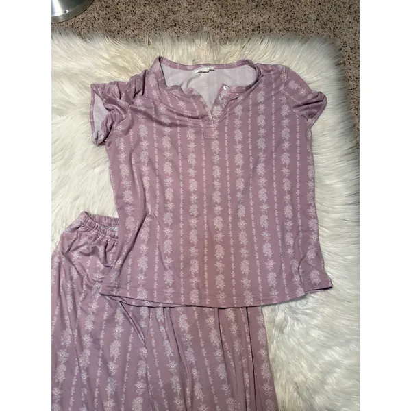 Berkshire Homewear Women's Size Small Silky Smooth Henley Pajama Set Lilac Rose - Image 3
