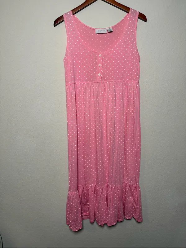 Vintage Honors Pink Polka Dot Nightgown Medium Sleepwear - Image 2