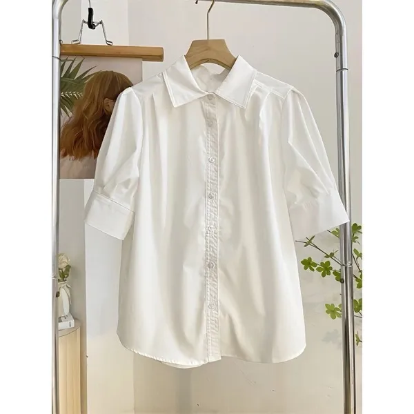 White French Puff Sleeve Blouse Women Button Up‎ Shirt Summer Top fits Size xs - Image 2