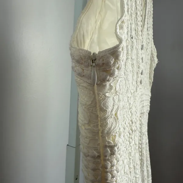 Bardot White embroidered midi cocktail dress luxury party knee length size M‎ - Image 8
