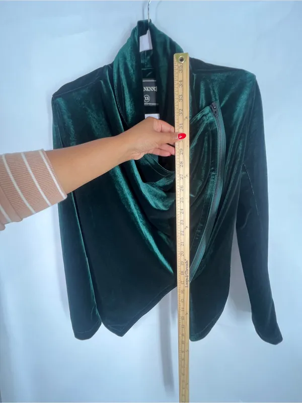Blank‎ NYC Emerald Green Velvet Draped Open Front Blazer - Image 11