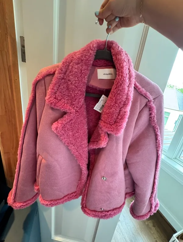 Idem Ditto Pink Faux Fur/Suede Coat - Image 3