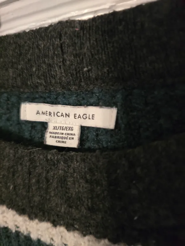 American Eagle Dark Green Multicolor Striped Cozy Sweater XL - Image 2
