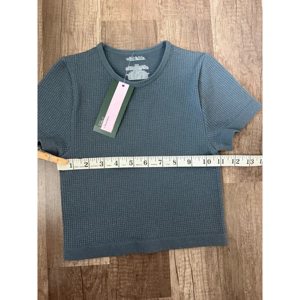 Wild Fable Seamless Short‎ Sleeve Crop Top Dark Blue Shimmer XXS - Image 7