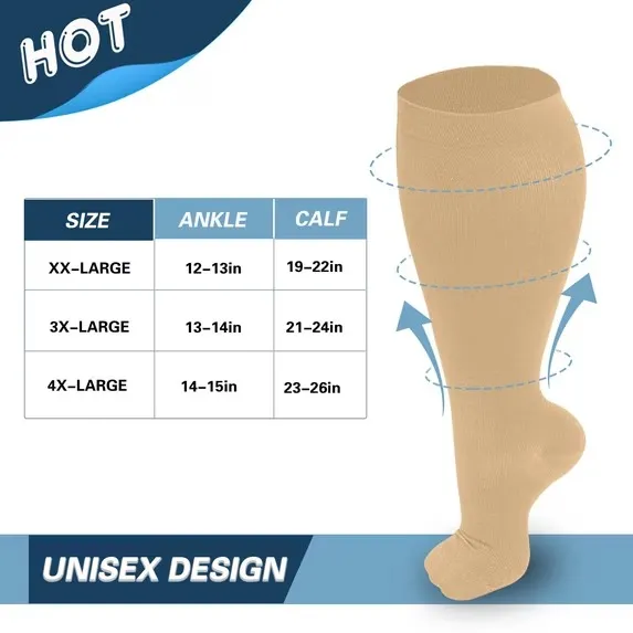 OLENNZ Compression Socks 2XL Wide Calf 20-30mmHg Knee High Plus Size Unisex - Image 2
