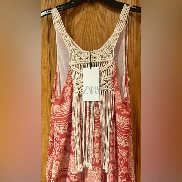 ZARA Macrame Bohemian Festival Lightweight Lined‎ Maxi Dress Size Medium / Large - Image 10