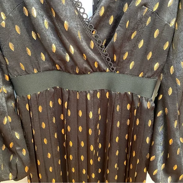Little‎ Mistress Black & Gold Foil Leaf Pleated Maxi Dress UK 8 US 4 NWT - Image 5