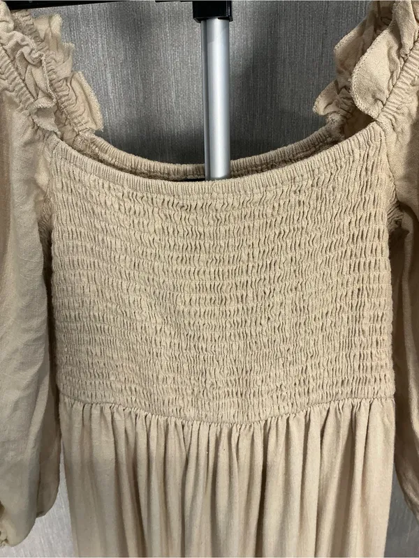 Women’s Cream Smocked Off-Shoulder Maxi Dress Size 2 - Image 7