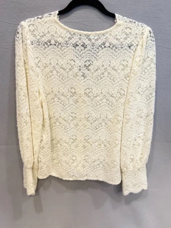 Cream Lace Cardigan Cottagecore Boho‎ Fairycore Romantic Sheer Floral Lace Top - Image 5