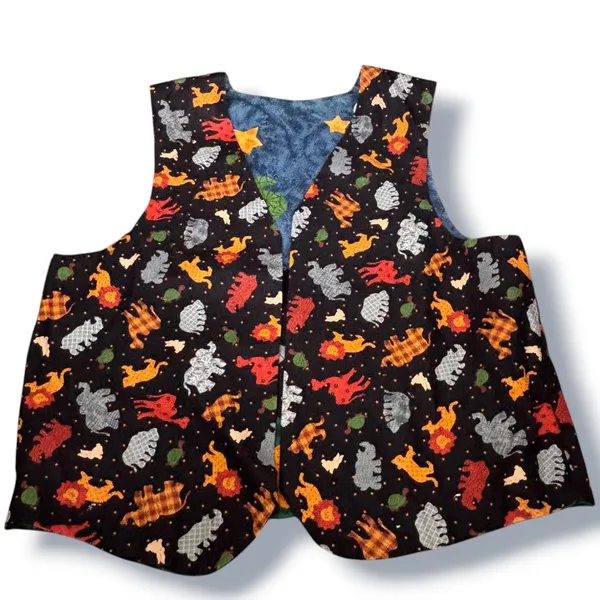 Handmade Vintage Noahs Ark Reversible Vest Folk Art Animals Whimsical 90s Layr - Image 3