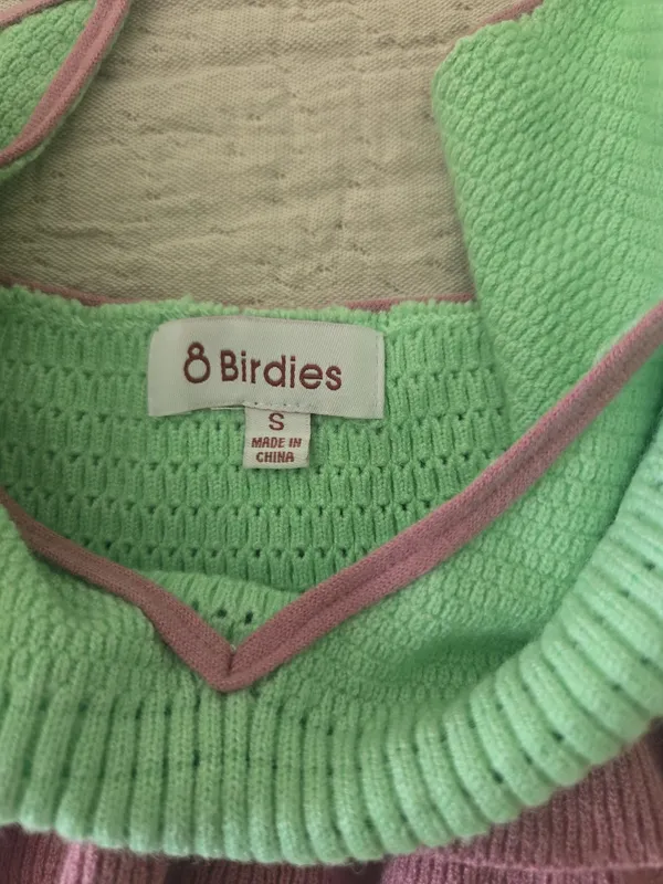 Verge Girl Birdies Knit Halter Crop Top – Mint Green & Mauve – Size Small - Image 2